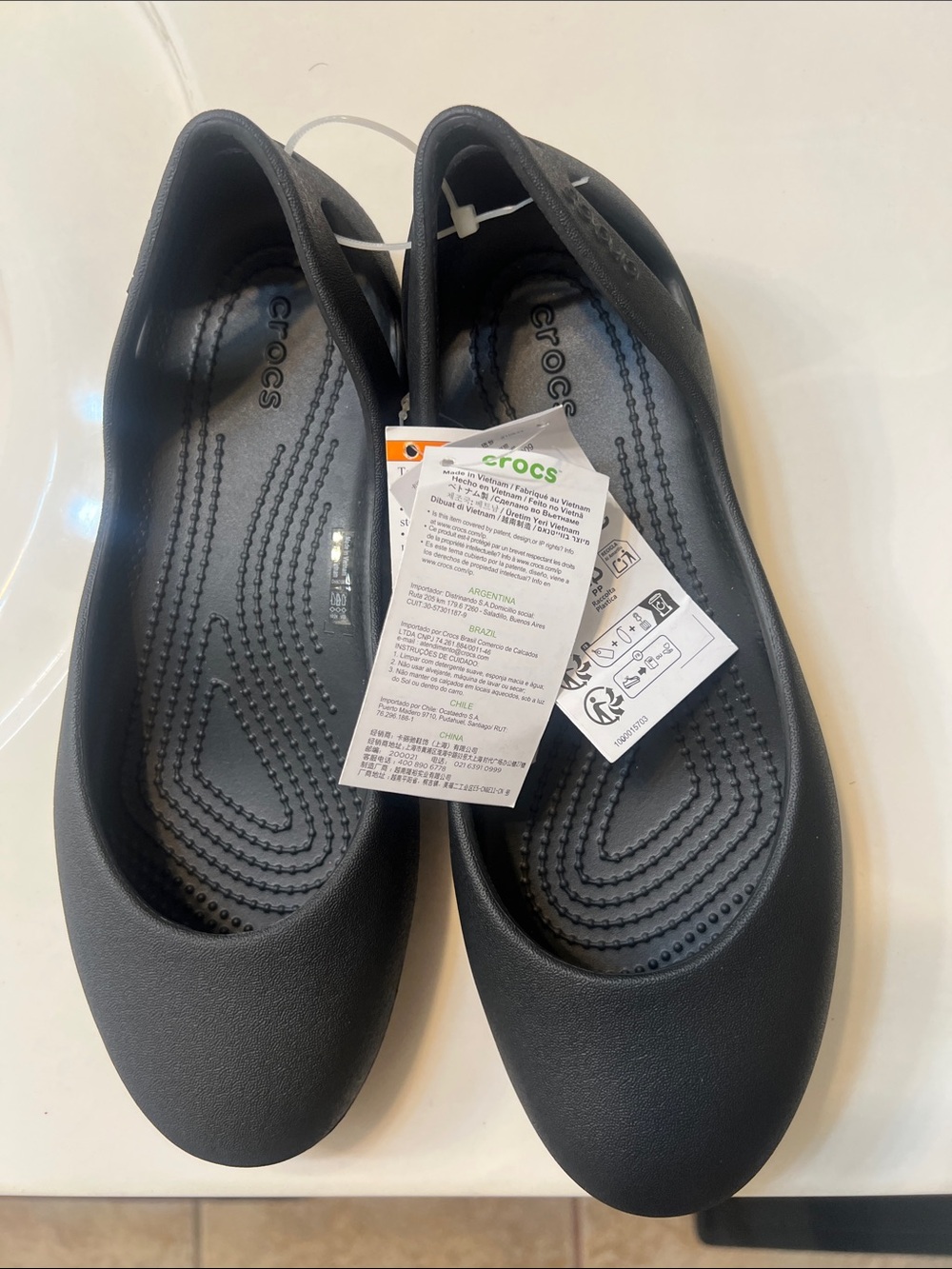 CROCS Women's Black Slip-On Ballet Flats with Cushioned Footbed